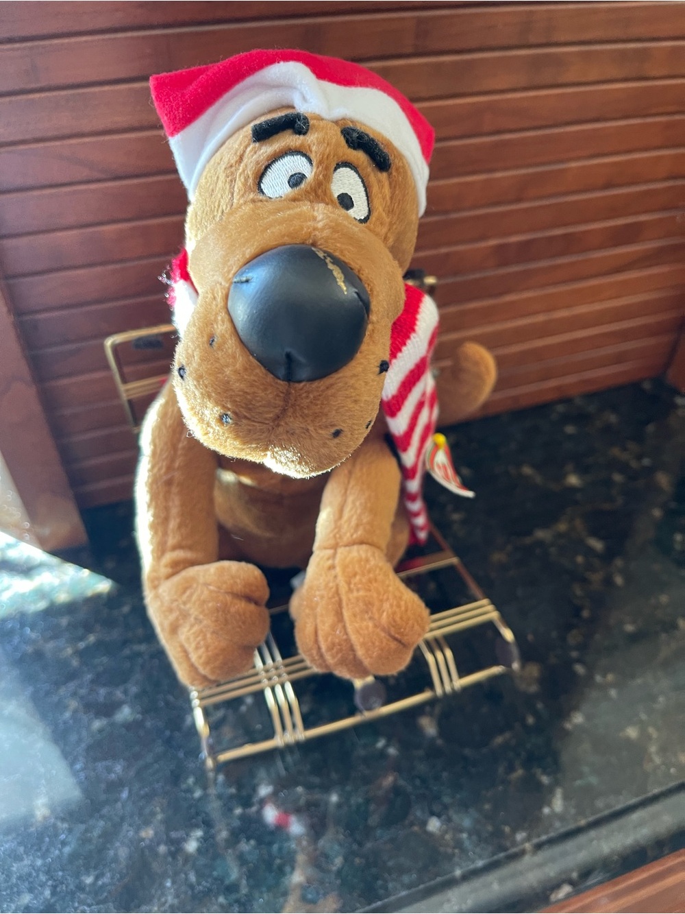 Festive Brown Scooby-Doo plush Dog Toy with Red & White Hat - Holiday